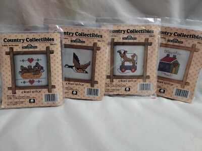 4 Counted Cross Stitch Kits House Teddy Bear Cow Pull Toy Canadian Goose NEW 