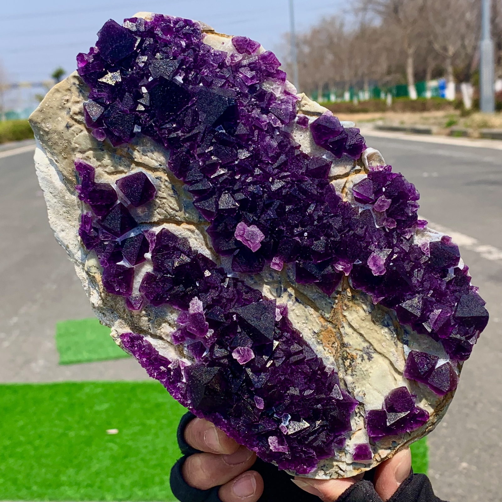 3.33LB Rare Transparent Purple Cubic Fluorite Crystal Specimen from China