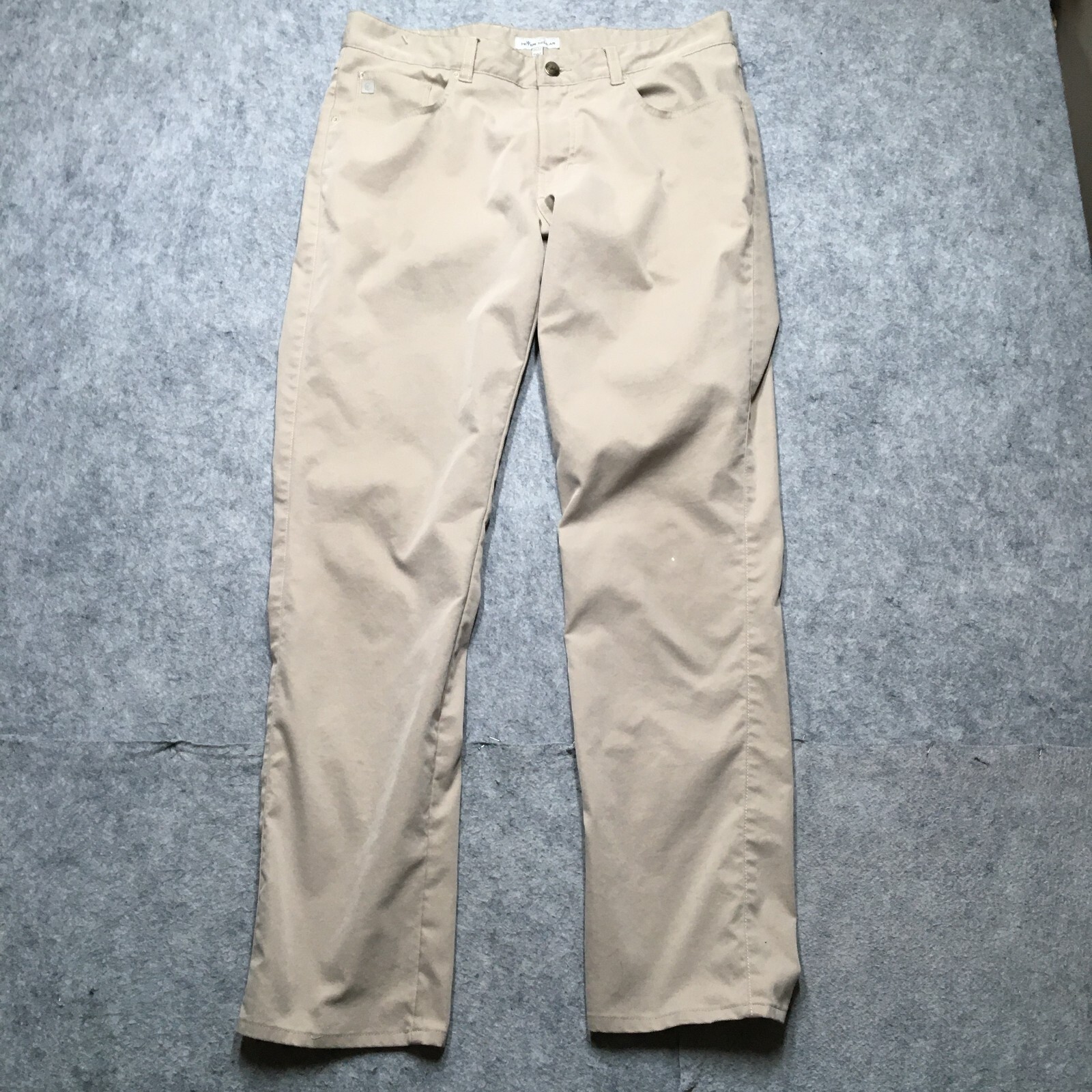 Peter Millar EB66 Performance Golf Pants Mens 34x32 Beige 5 Pocket Chino Stretch