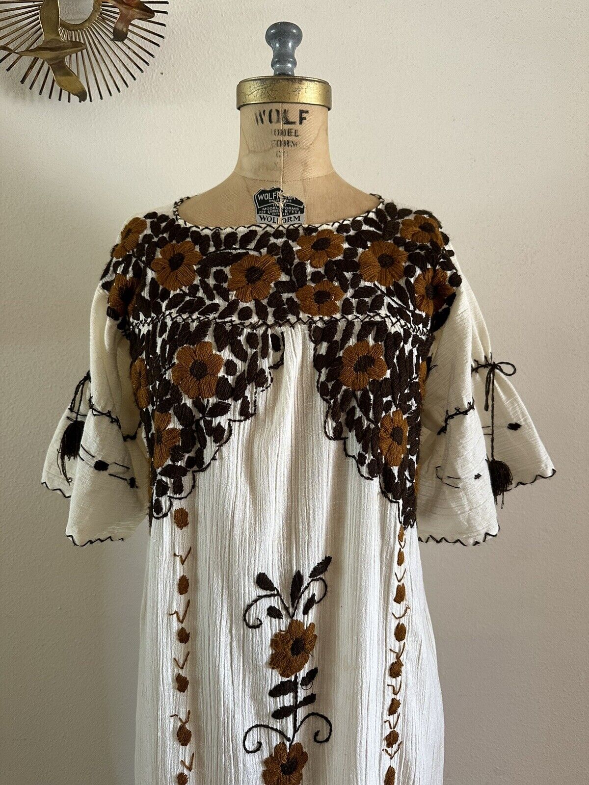 1970s Cotton Gauze Maxi Dress Floral Embroidered … - image 2