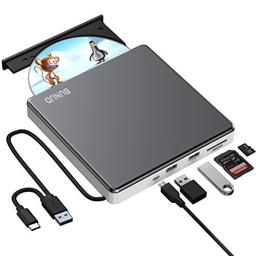 External CD DVD Drive USB 3.0 & Type-C Portable CD/DVD +/-RW ROM Burner Rewri... - Picture 1 of 12