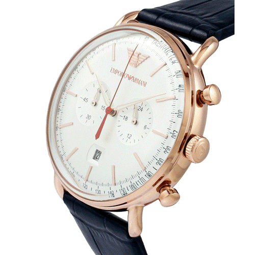 EMPORIO ARMANI AVIATOR AR11123 ROSE GOLD/SILVER/LEATHER CHRONOGRAPH MENS WATCH  - Picture 3 of 7