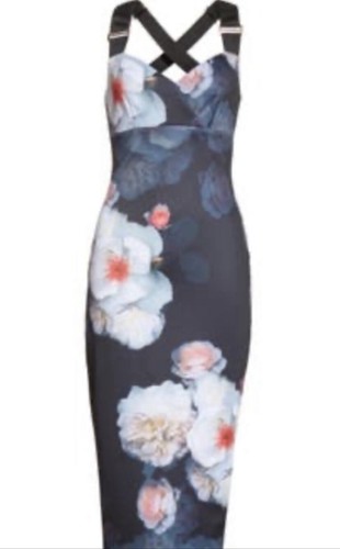Ted Baker Dress Teeki Chelsea Sheath Floral Rose Gold Buckle Grosgrain Strap Sm