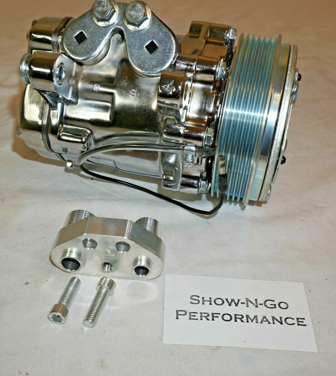 Chrome Mini AC Compressor Sanden SD-7 Style Serpentine Pulley With A/C ...