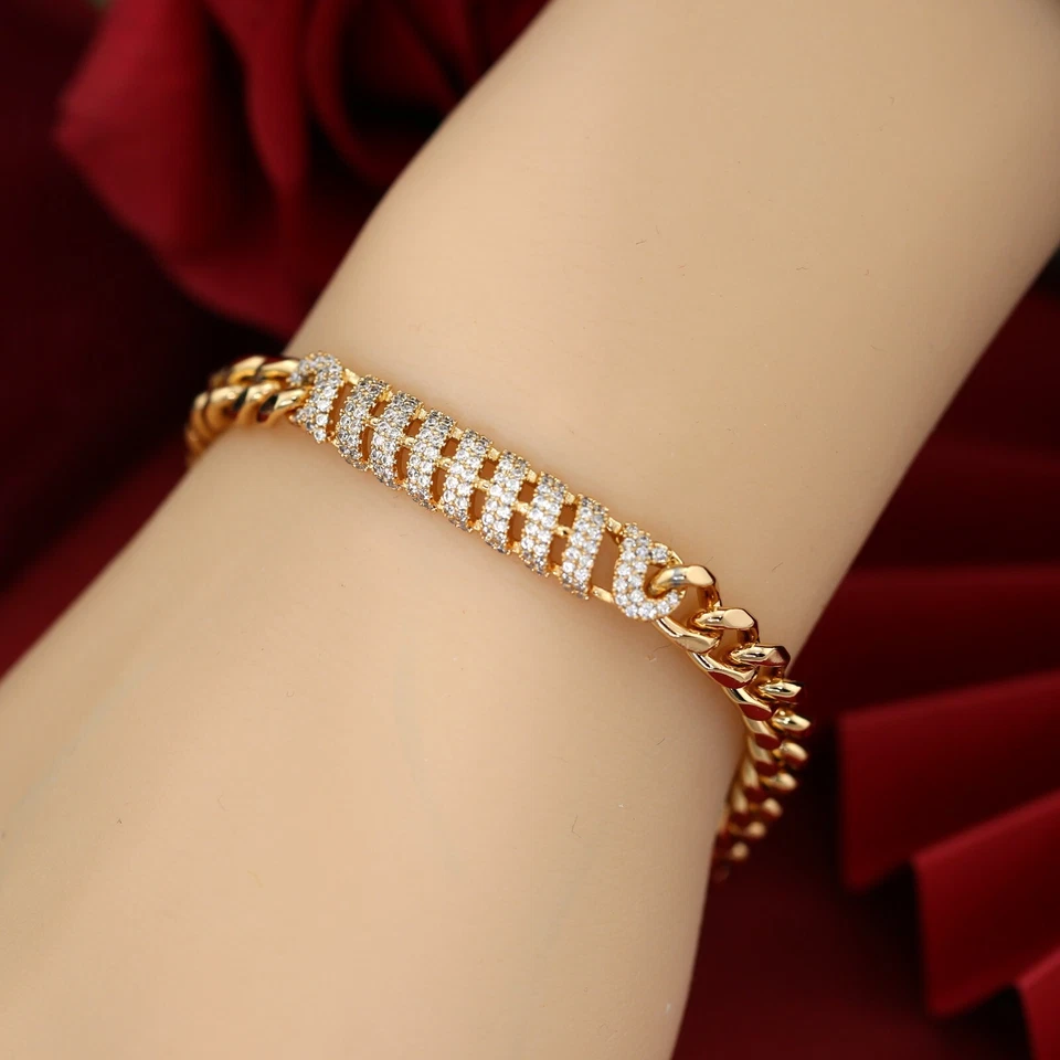 9K ROSE GOLD GF SIMULATED DIAMOND LUXURY ID BAR WOMENS GIFT CURB CHAIN BRACELET Foto 4 de 4