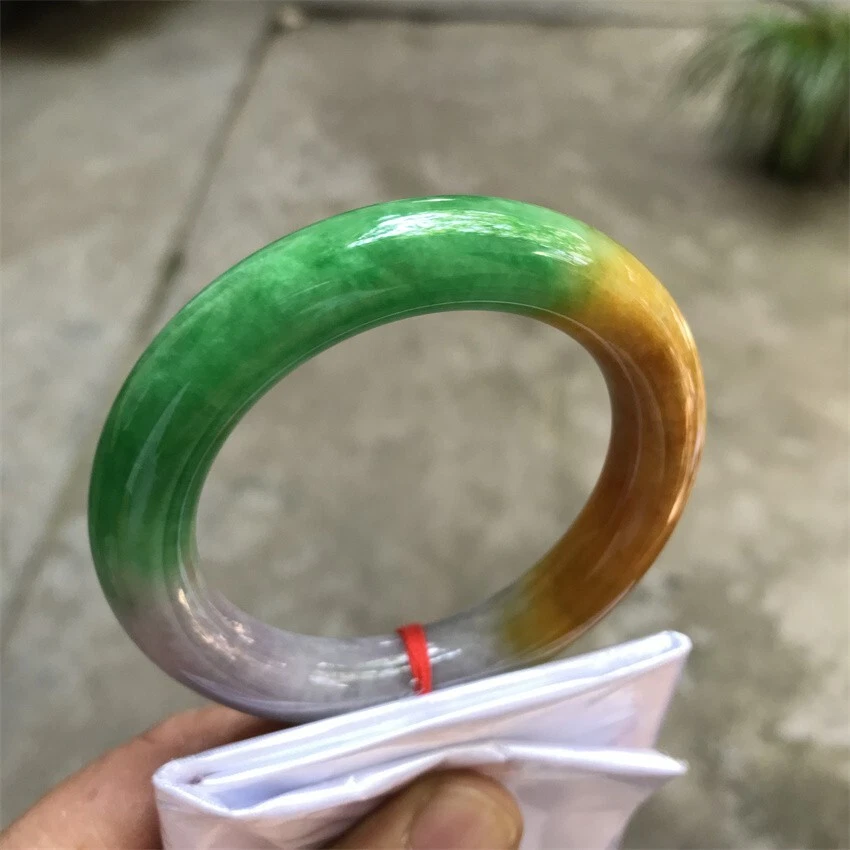 Hermosa pulsera de jadeíta verde amarillo lavanda natural de 54,5 mm Birmania Foto 4 de 4