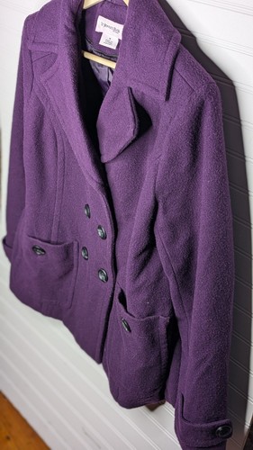 ST. JOHN’S BAY Wool Blend Peacoat, double-breasted Lined Coat Purple Medium - Picture 3 of 7