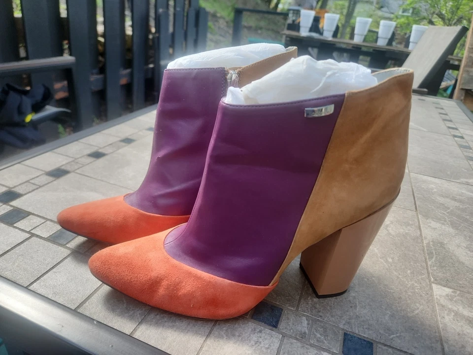 Botas al Tobillo Raras De Colección Calvin Klein Aubrey Púrpura Naranja Tostado Para Mujer 11M Gamuza Foto 4 de 4