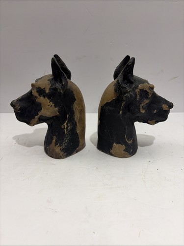 Vintage Art Pair Great Dane Dog Heads Resin Sculpture Bust Bookends