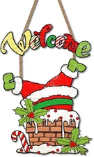 Christmas Santa Chimney Welcome Sign for Front Door 