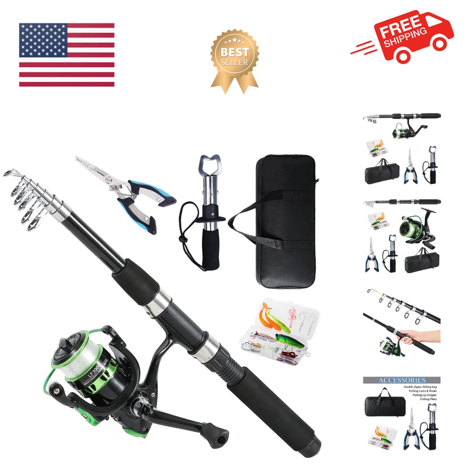 Fishing Rod, 6.9ft Telescopic Fishing Rod and Reel Combo with Fishing Pliers ...