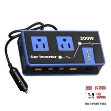 200W Car Power Inverter, Dual DC 12V to 110V AC Car Outlet Adapter to Blue