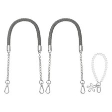 2Pcs 23.6Inch PU Leather Purse Strap with Pendant Dark Gray, Silver Chain 