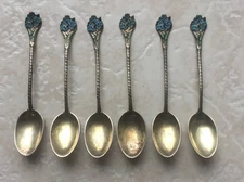 Gorham Sterling Silver 6 Demitasse Forget Me Not Spoons Lot H 808 Enamel Set