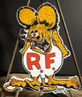 VINTAGE 1963 DATED RAT FINK 8” PORCELAIN SIGN ED ROTH GAS OIL DIE CUT