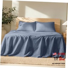 Sheet Set - Luxury 100 Linen Bed Sheets - Deep Pockets - Easy Queen Indigo