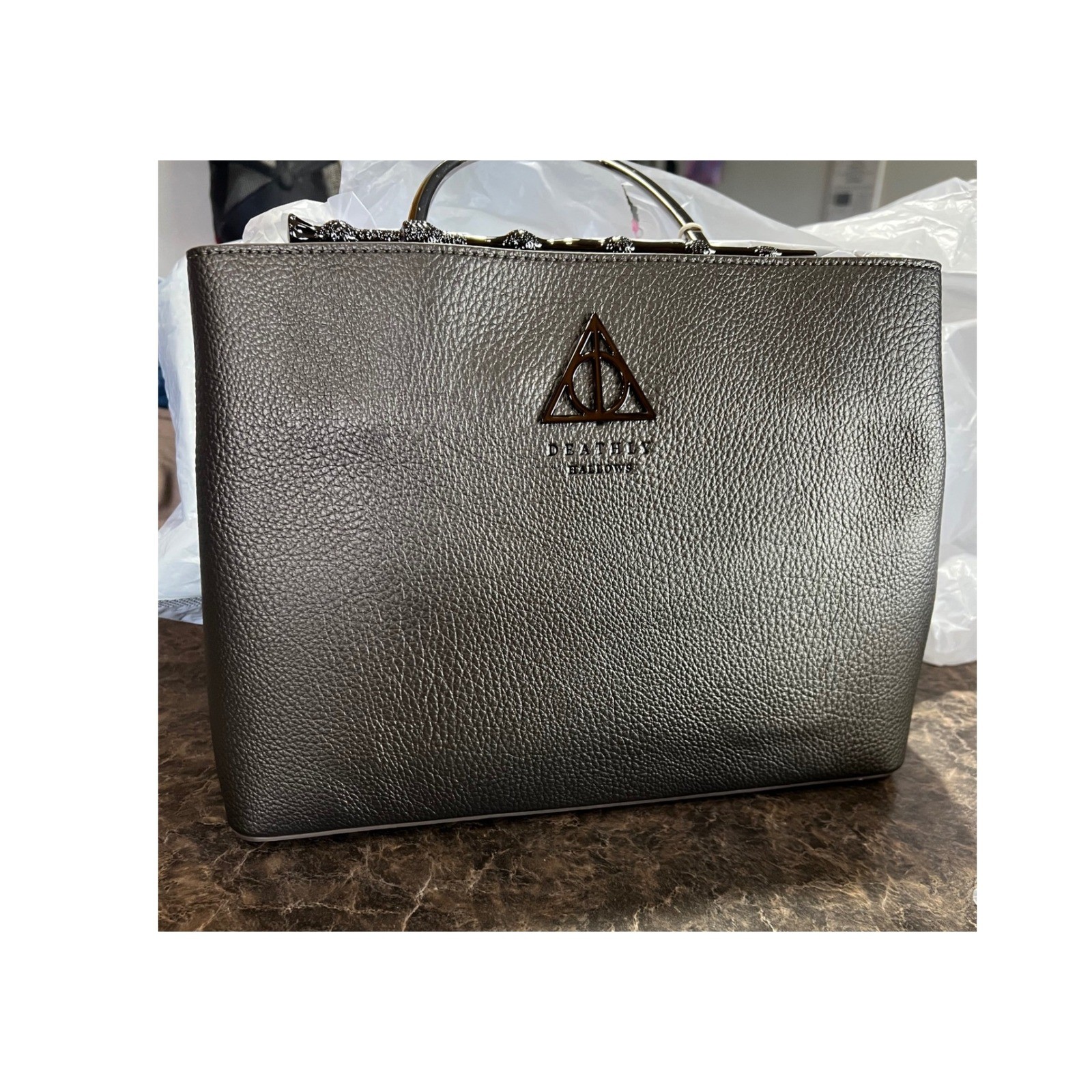 Loungefly Harry Potter Deathly Hallows Elder Wand Black Gold Pebble Satchel Bag image 10