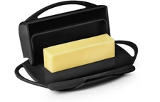 Butterie Flip Top Black Soft Butter Dish with Matching Spreader