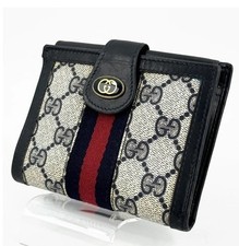 Vintage GUCCI GG Wallet Purse Navy Sherry Line Authentic from JAPAN