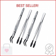 Honoson 4 Pieces Rubber Tipped Tweezers PVC Silicone Tip Tweezers Coated Flat an