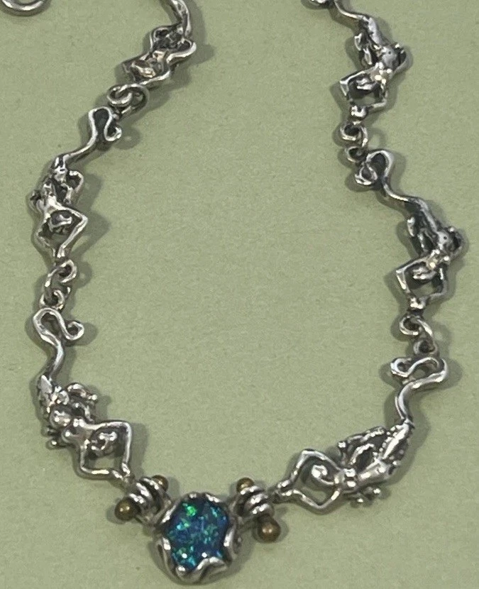 "Collar artesanal de sirenas figurativas de ópalo a la luz de la luna embarazada esterlina 22"" 22,94 g" Foto 4 de 4