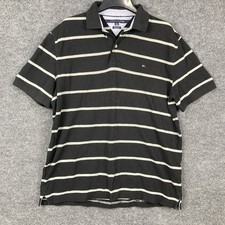 Tommy Hilfiger Mens Size XL Black  Gray Striped Custom Fit S/S Polo Shirt