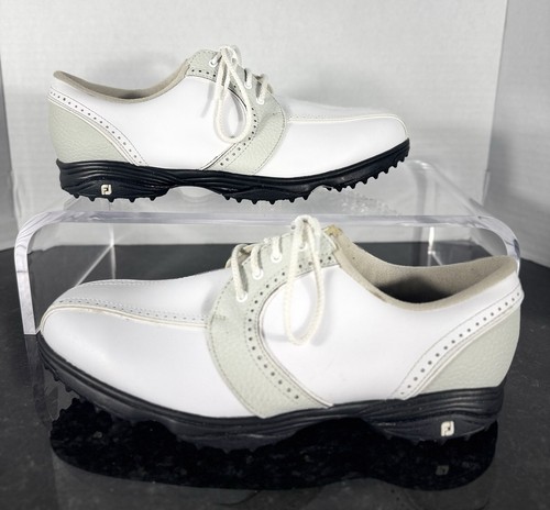FootJoy GreenJoys Golf Shoes Women 10M White Light Grey/Green Spikeless 48357