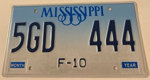 1990s Mississippi Truck License Plate 5GD 444 Triple 4 Numbers Good Numbers F-10 - 第 1/3 張圖片
