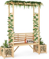 Wooden Garden Arch Bench with Planters Trellis Pergola Seat