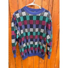 Vintage BonWorth Checkered Block Sweatshirt Mens Large Made in USA Retro Purple