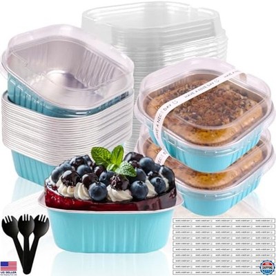 50 Pack Mini Cake Pans 10oz with Lids, 4''x4'' Disposable Brownie Muffin Tins