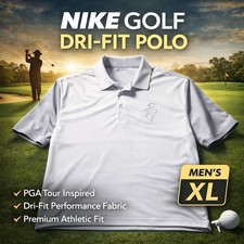 Nike Golf Dri-Fit Polo Shirt XL White Gray Short Sleeve Logo Athletic