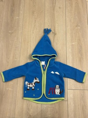 Hanna Andersson 6-12 Mnth 70 Hoodie Jacket Zip Fleece Farm Horse Dog Embroidered