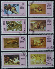 TIMBRES de DHUFAR - OMAN - ANIMAUX - LIONS et LIONNES oblitéré CACHET à DATE