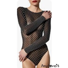 Zara Sheer Printed Polka Dot Bodysuit Size Medium NWT