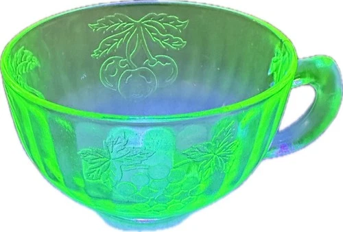 Hazel Atlas Green Depression Glass Uranium Glow FRUITS Cup 1931