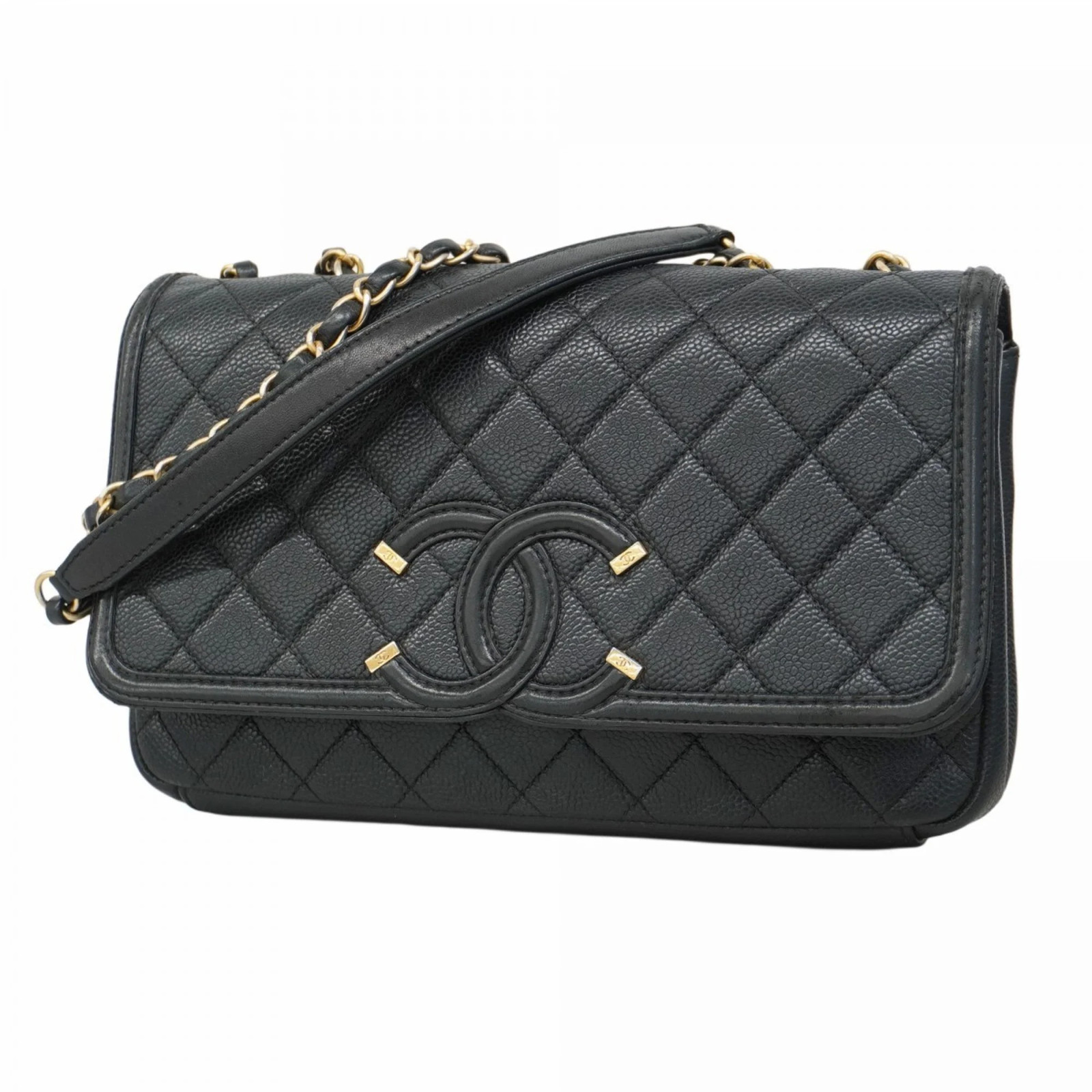 Chanel Black CaviarSkin CC Filigree Chain Shoulder Bag for Women GZl1az21-image