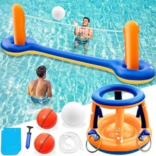 * Jasonwell Pool Toys Games Set - 3 in 1 Pool Volleyball Net Basketball Hoop Rin