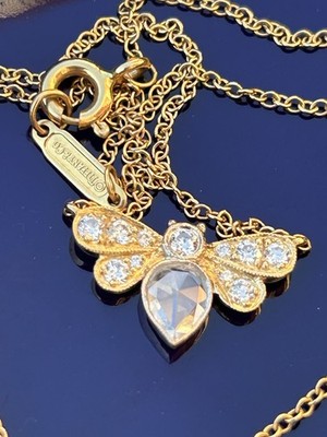 Tiffany Co 18K Gold Diamond Enchant Garden Bee Pendant Necklace