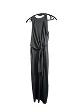 Black Sleeveless Tie Scoop Neck Maxi Dress Pullover Solid Women's Regular Long