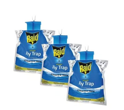 Raid Disposable Fly Trap 3-Pack Outdoor Use Hassle Free for Patio Garden Camping