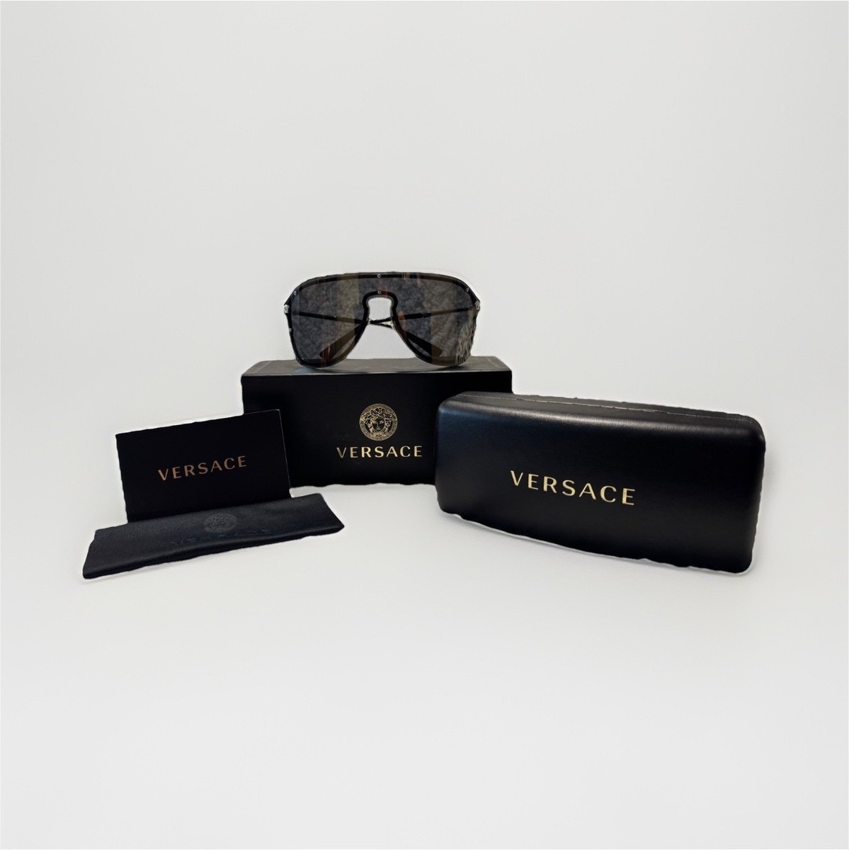 Versace VE2180 Shield Oversized Sunglasses Metal Dark Gray  display picture 1