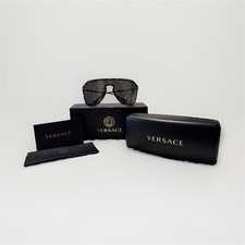Versace VE2180 Shield Oversized Sunglasses Metal Dark Gray, Gold Mirror UV400