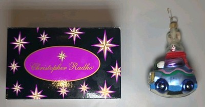 VTG Christopher Radko Tree Ornament Egg Roll 1-Bun Car Easter Bunny Rabbit Box
