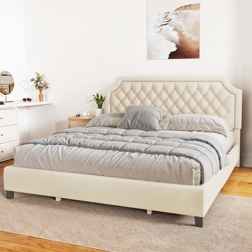 Full/Queen/King Bed Frame Platform Mattress w/ Upholstered Headboard