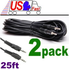  2 Pack 1/8" 3.5mm TRS Stereo Male to Male 25 foot extension audio patch cable
