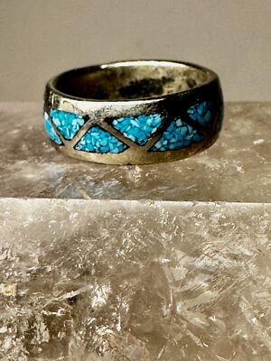Turquoise ring size Zuni band wedding sterling silver women