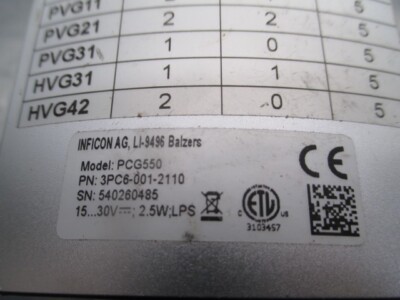 INFICON PCG550, 3PC6-001-2110, Vacuum gauge, 1530V, 2.5W; LPS