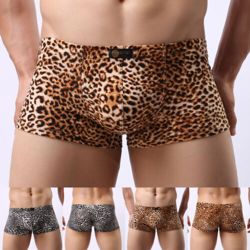 Mens Milk Silk Leopard U-Convex Bag Boxer Briefs Shorts Underwear Bikini - Picture 1 of 18