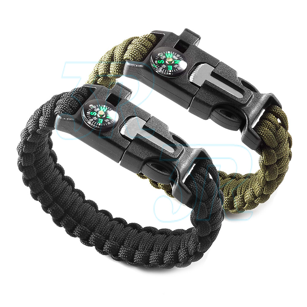 Deluxe Paracord Survival Bracelet Compass Fire Camping Whistle